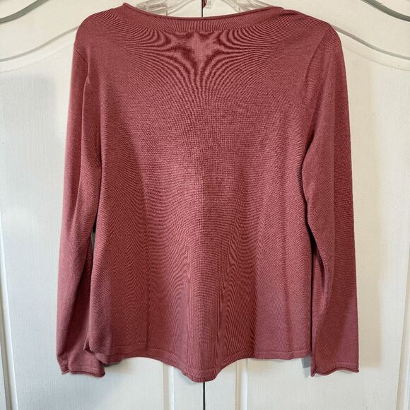 Chico's Dusty Rose, Rolled V-Neckline Pullover, Size Medium - Picture 2 of 10